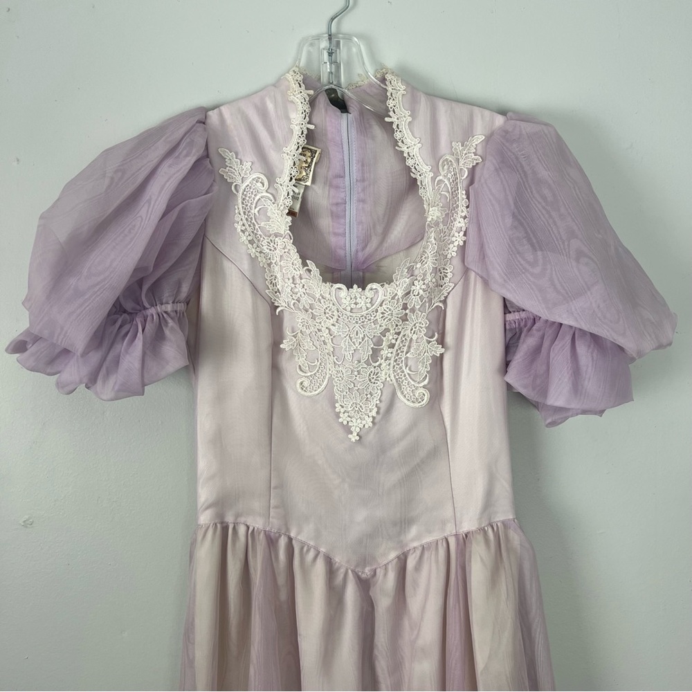 Gunne Sax Lilac 70s Dress Lace Ruffles - Picture 3 of 14